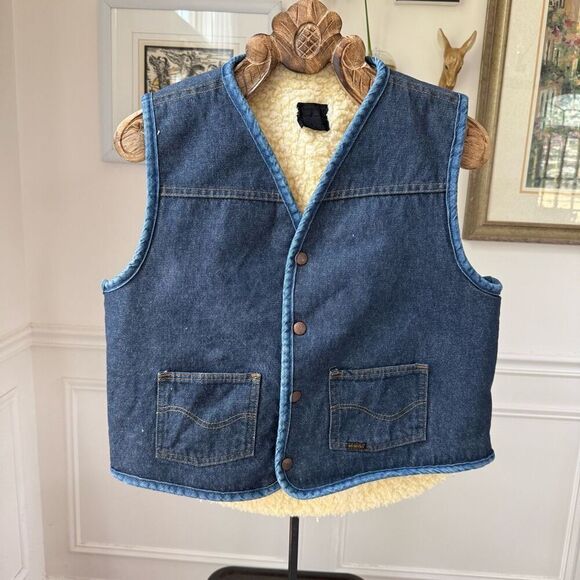 Sears Other - Vintage 70s Sears Roebuck Denim Snap Vest Sherpa Lining M